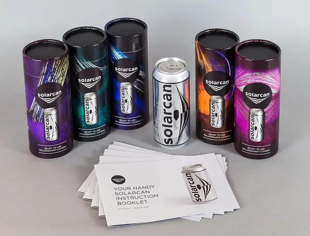 Five pack of Solarcan with instruction manuals on display